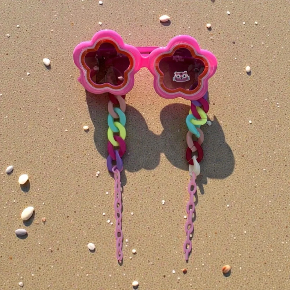 Kids Pink Flower Sunglasses with Colorful Chain